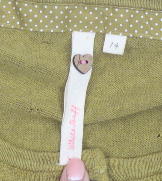 White Stuff Women Green Cotton 3/4 Sleeve Cardigan Size 14