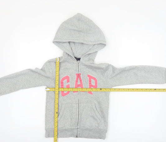 GAP Girls Grey Full Zip Logo Hoodie Size 8-9 Years