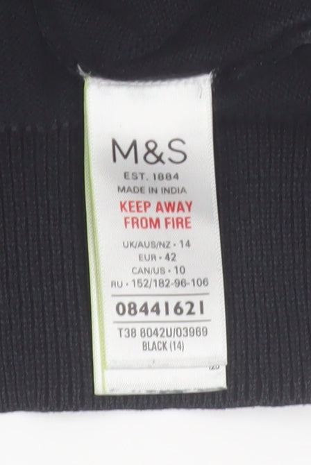 Marks and Spencer Women’s Black Embroidered Floral Cotton Jumper Size 14