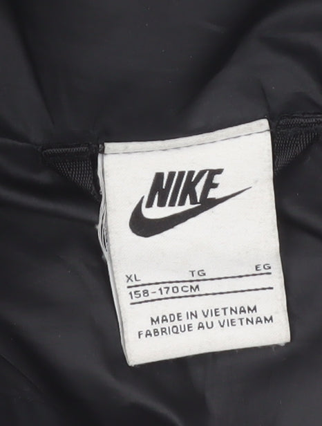 Nike Boys Black Grey Hooded Puffer Jacket XL 158cm Winter Full Zip Coat
