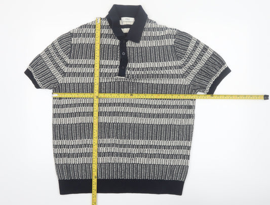 Marks and Spencer Men’s Blue Striped Knit Polo Shirt L Regular Fit