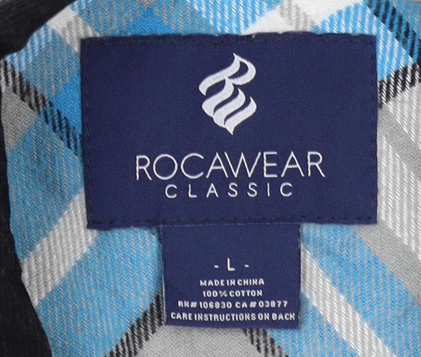 Rocawear Men's Blue Check Flannel Long Sleeve Classic Shirt Size L