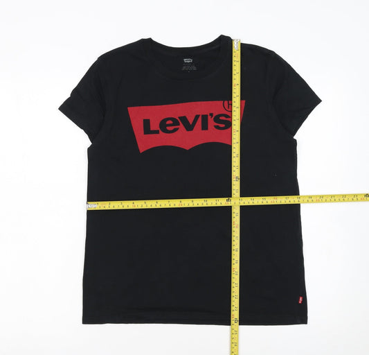 Levi's Women's Black Medium Logo Crew Neck Cotton T-Shirt