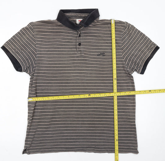 Levi’s Men’s Grey Striped Polo Shirt Size L Cotton Collared Top