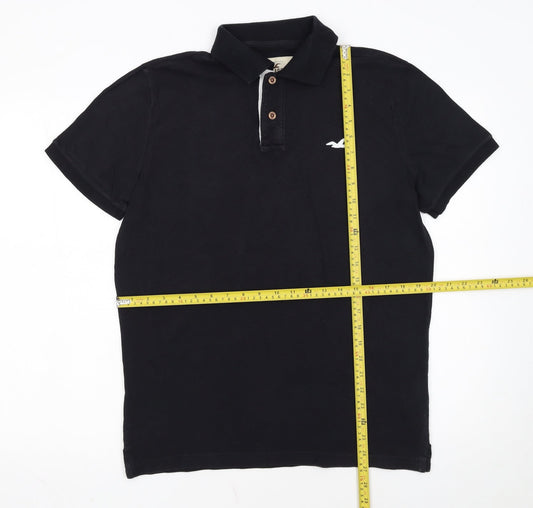 Hollister Men's Black Cotton Polo Shirt M Short Sleeve Logo