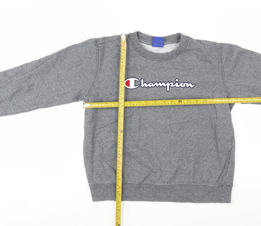 Champion Womens Grey Medium Pullover Sweatshirt Logo Crew Neck Cotton Blend