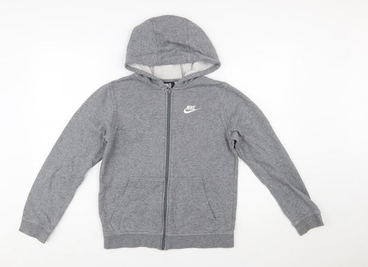 Nike Boys Grey Full Zip Hoodie L 147-158cm Cotton Blend
