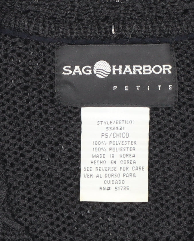 Sag Harbor Women’s Black Petite Open Knit Cardigan Short Sleeve S