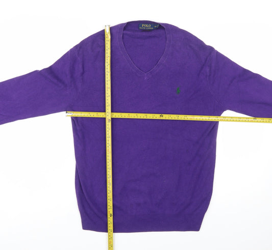 Ralph Lauren Men's Purple V-Neck Cotton Jumper Size S