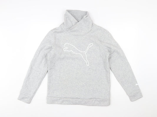 Puma Women Grey Medium Pullover Sweatshirt with Logo