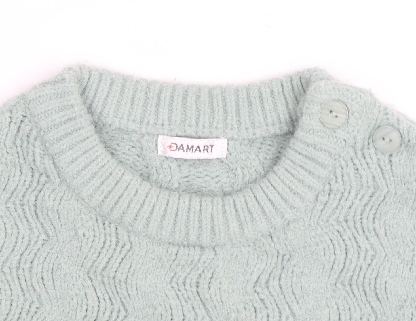 Damart Women's Mint Green Cable-Knit Crew Neck Jumper Size M