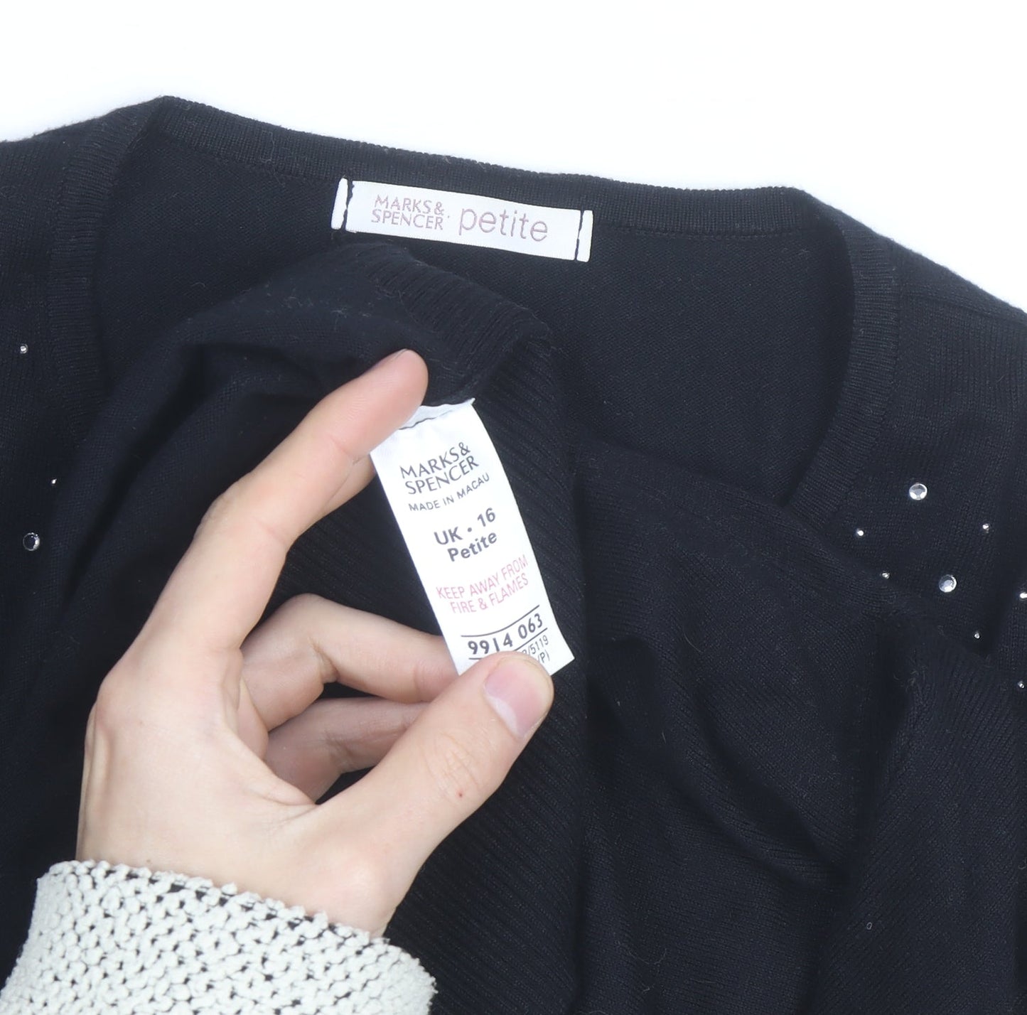 Marks and Spencer Women Black Petite Size 16 Rhinestone Cardigan