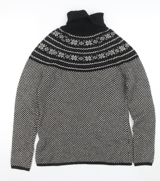 Brooks Brothers Men's Black Fair Isle Wool Roll Neck Jumper XS