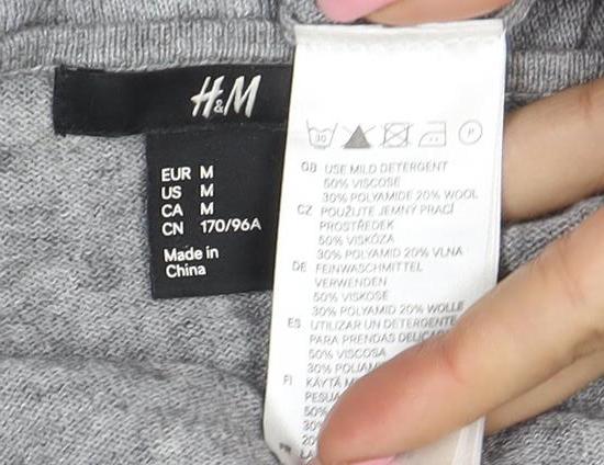 H&M Women Grey M Boat Neck Tie Front Jumper 3/4 Sleeve Lightweight