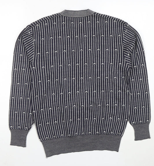 CROSS Men's Blue Geometric V-Neck Cotton Blend Jumper M