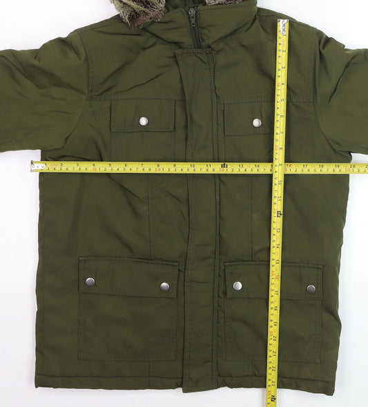 Gap Kids Boys Green Faux Fur Hooded Parka Coat L Winter Warm