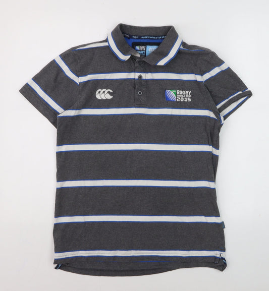 Canterbury Men's Grey Striped Rugby World Cup 2015 Polo Shirt Size S