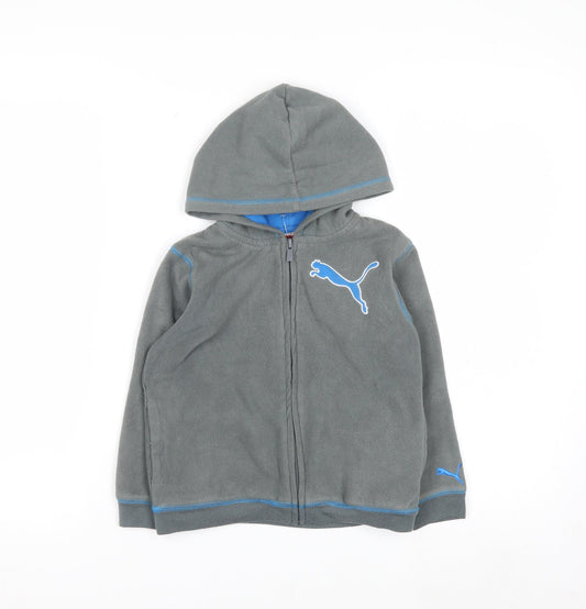 Puma Boys Grey Full Zip Fleece Hoodie - Size 4 Years - Lightweight Casual