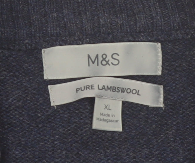 Marks and Spencer Men's Blue Wool Half Zip Jumper XL