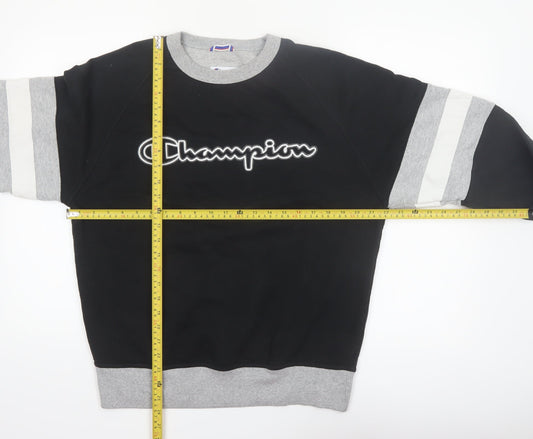 Champion Men's Black Grey Pullover Sweatshirt M Logo Sports Style