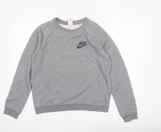 Nike Women Grey Small Pullover Sweatshirt Crew Neck Long Sleeve