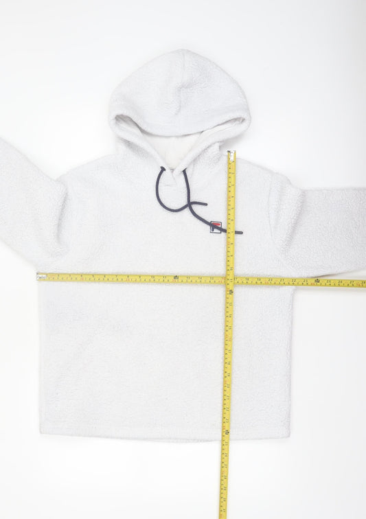 FILA Women White Fleece Pullover Hoodie Size M Relaxed Fit
