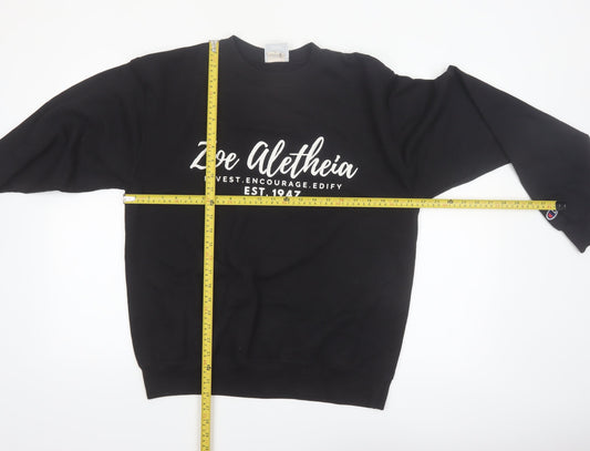 Champion Men's Black Crew Neck Sweatshirt M Cotton Blend Graphic Print