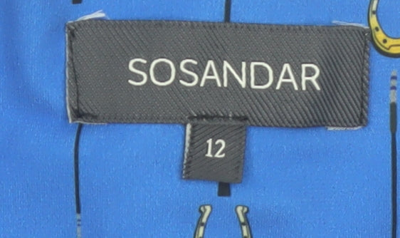 Sosandar Women Blue Size 12 Wrap Dress Short Sleeve V-Neck