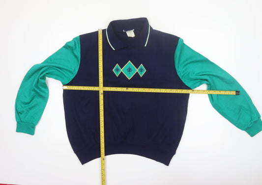 Cape Cod Sportswear Men's Blue Argyle Long Sleeve Polo L Retro