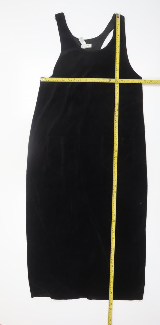 Elements Women’s Black Velour Midi Pinafore Dress Size M Sleeveless Retro