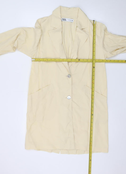 ZARA Women Beige Long Blazer XS Single Breasted Notch Lapel