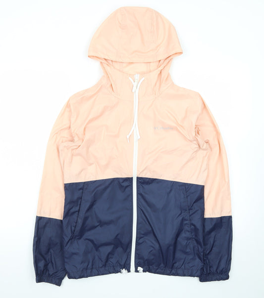 Columbia Women's Pink and Navy Lightweight Hooded Windbreaker Jacket Size S