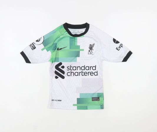 Nike Boys Liverpool FC White Green Football Shirt Size 6 Years Dri-FIT
