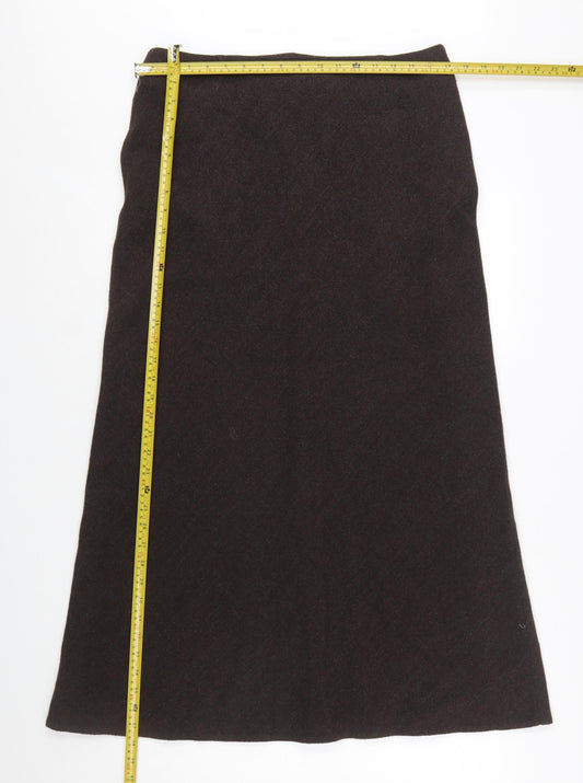 Marks and Spencer Women Brown Wool Blend A-Line Midi Skirt Size 16