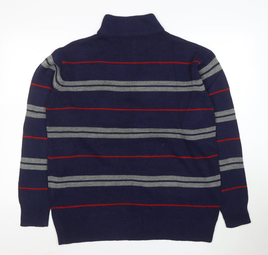Penmans Mens Blue Striped 1/2 Zip High Neck Acrylic Jumper Size L