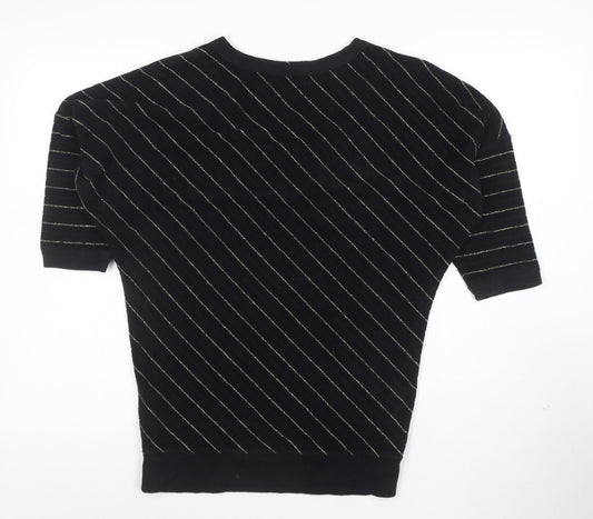 Juicy Couture Womens Black Striped Short Sleeve V-Neck Knit Top S