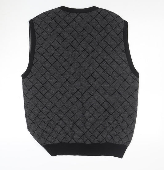 Segreto Men's Grey Argyle Merino Wool V-Neck Vest XL
