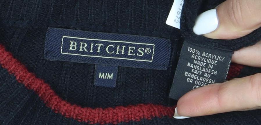Britches Men's Black Acrylic Crew Neck Ribbed Pullover Jumper M