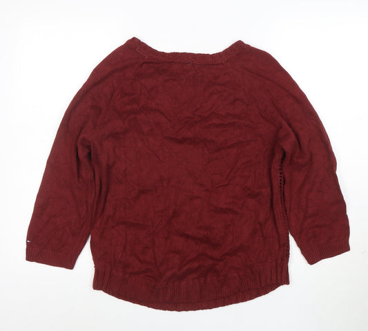 Tommy Hilfiger Women Burgundy M Cable-Knit Crew Neck Jumper