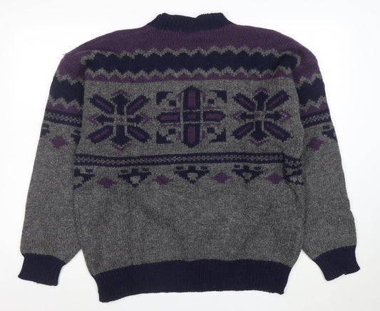 Wm Fleishman Mens Grey Fair Isle Wool Chunky Knit XL Jumper