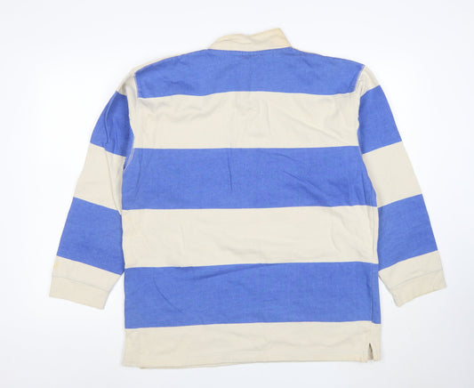 Cotton Traders Men's Blue Striped Rugby Polo Shirt M