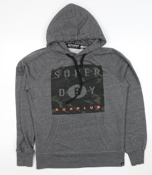 Superdry Men’s Grey Pullover Hoodie L Graphic Print Hooded Sweatshirt