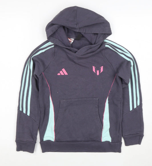 Adidas Boys Navy Blue Messi Hoodie 10 Years Pullover Hooded Sweatshirt