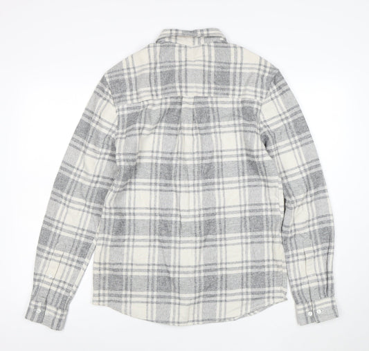 ASOS Men's Grey Checked Flannel Button-Up Shirt Size S