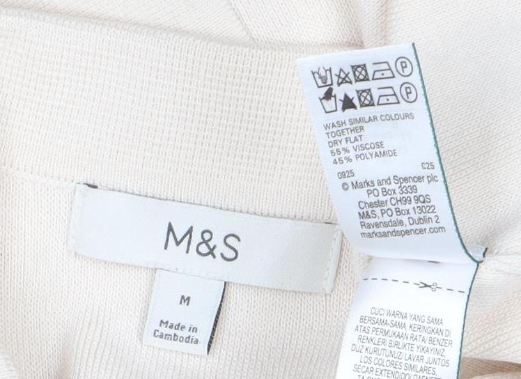 Marks and Spencer Women Beige Collared Knit Short Sleeve Cardigan M