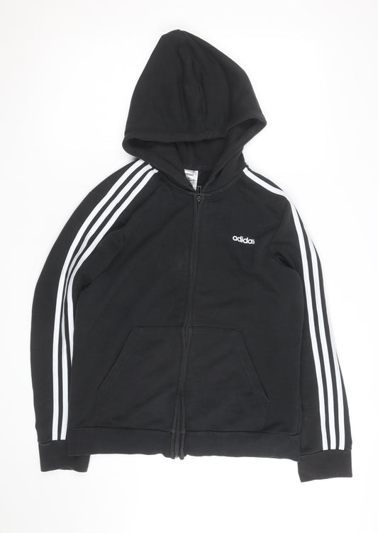 adidas Boys Black Full Zip Hoodie 14 Years Fleece Sports Jacket