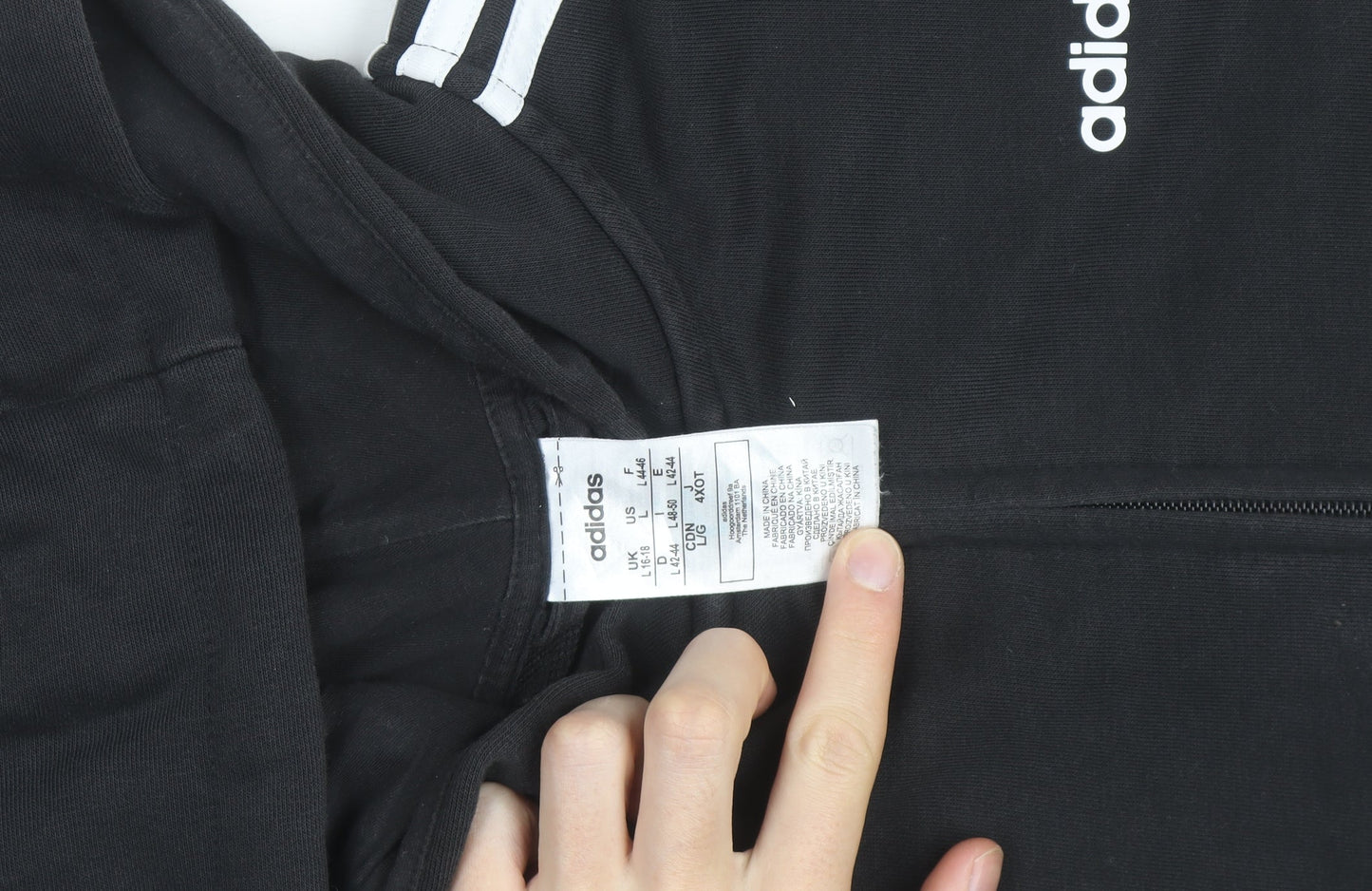 adidas Boys Black Full Zip Hoodie 14 Years Fleece Sports Jacket