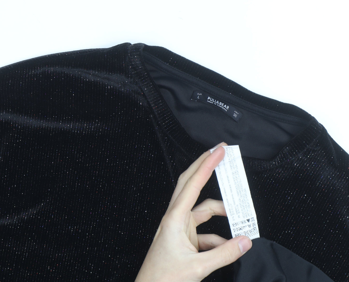 Pull&Bear Women's Black Glitter Velvet Pullover Jumper Size 14