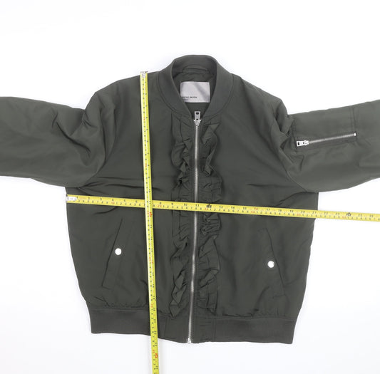 Vero Moda Unisex Green Bomber Jacket Lined Ruffle Zip Size L