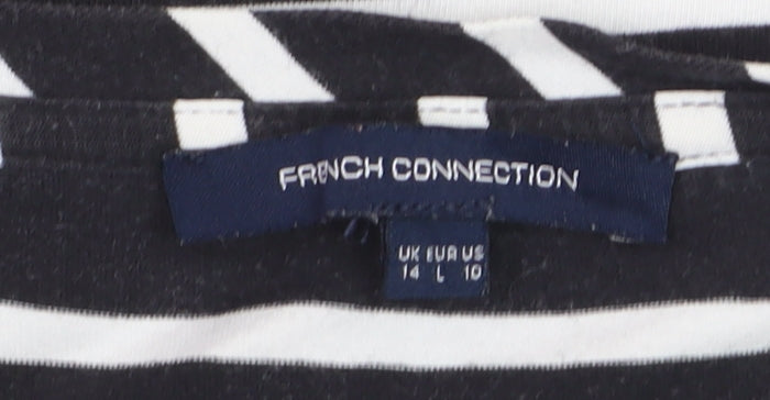 French Connection Women’s Black White Striped Long Sleeve Tunic Top Size 14